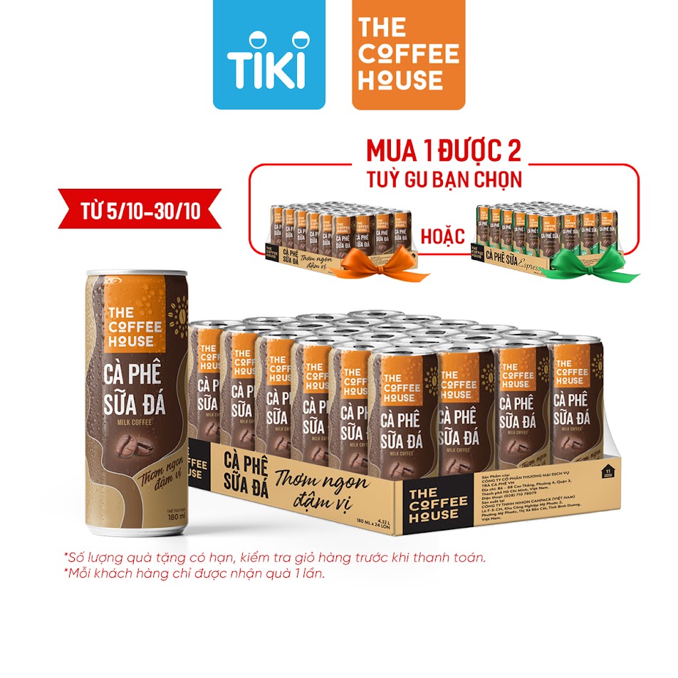 Thùng 24 Lon cà phê sữa đá The Coffee House (180ml/Lon)