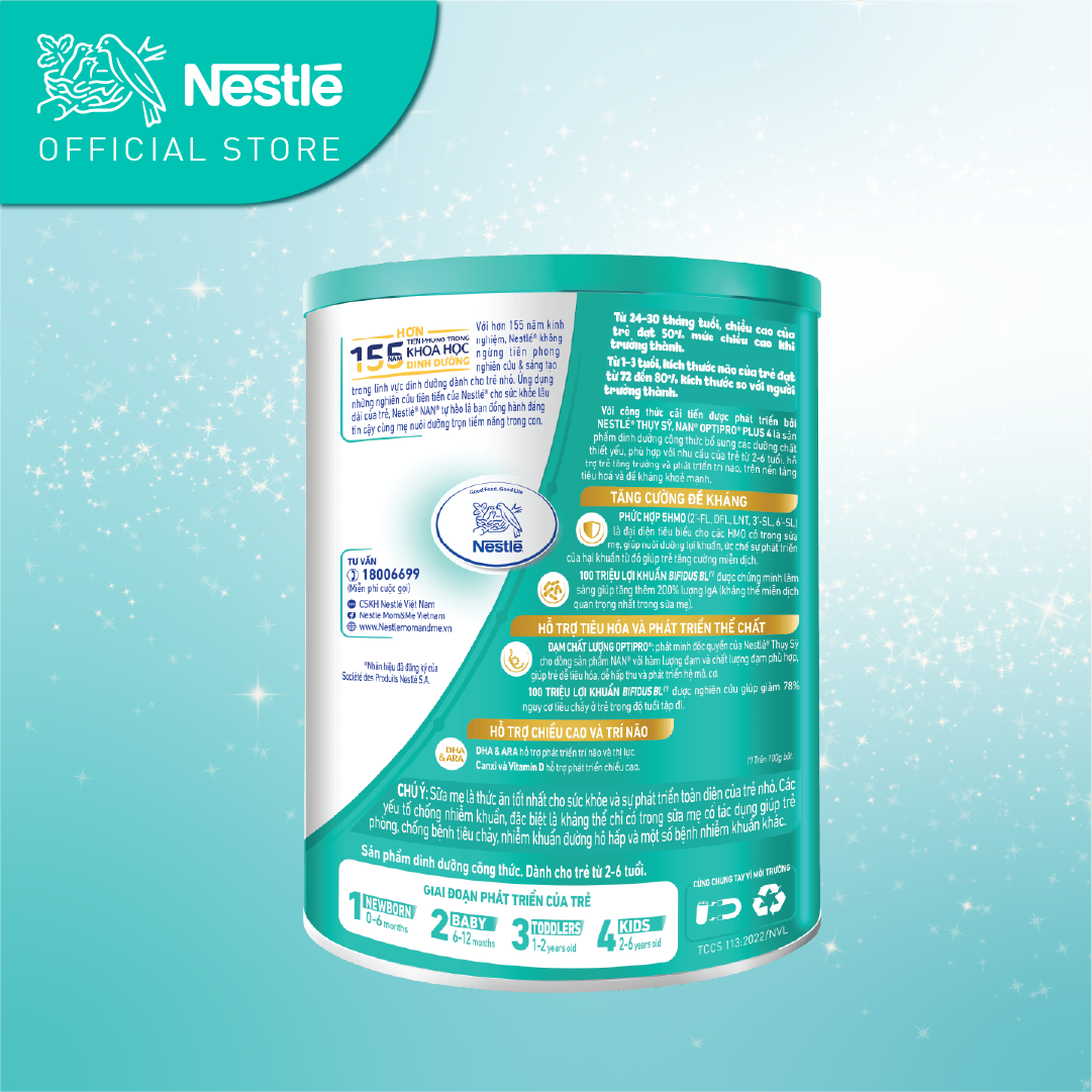 Combo 2 Sản Phẩm Dinh Dưỡng Nestlé NAN OPTIPRO PLUS 4 850g/lon với 5HMO Hỗ trợ Đề Kháng - Tiêu Hóa - Trí Não & Chiều Cao Dánh cho bé từ 2 - 6 tuổi - Tặng Cân điện tử