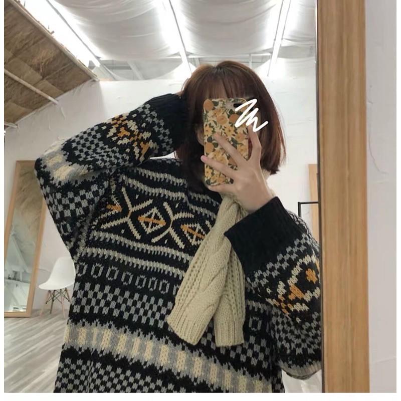Áo khoác len Áo len thổ cẩm dáng rộng oversize phong cách Hàn Quốc trẻ trung năng động