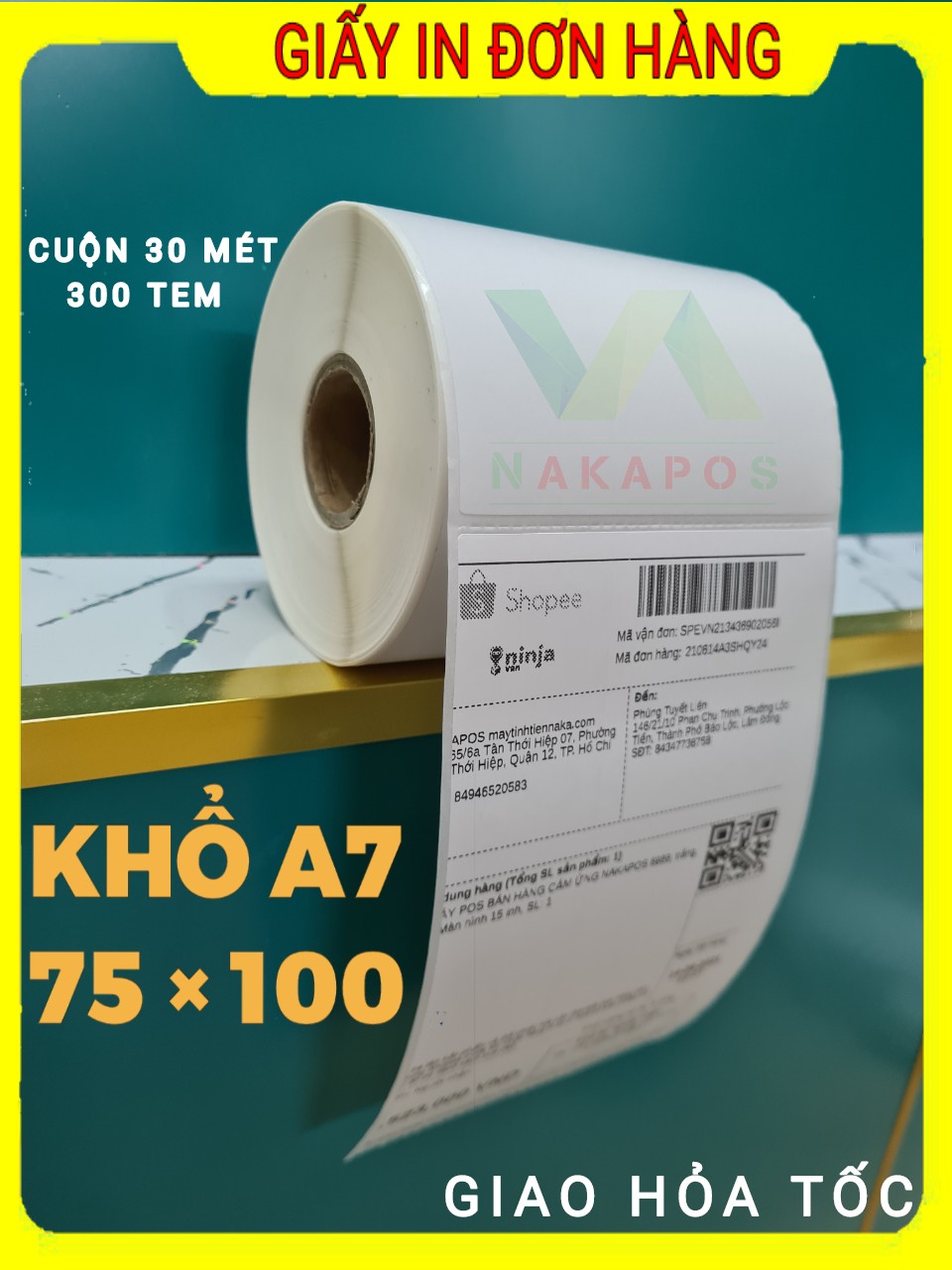 50 CUỘN GIẤY IN MÃ VẠCH 75X100MM , CUỘN,DECAL TEM NHIỆT 75X100MM