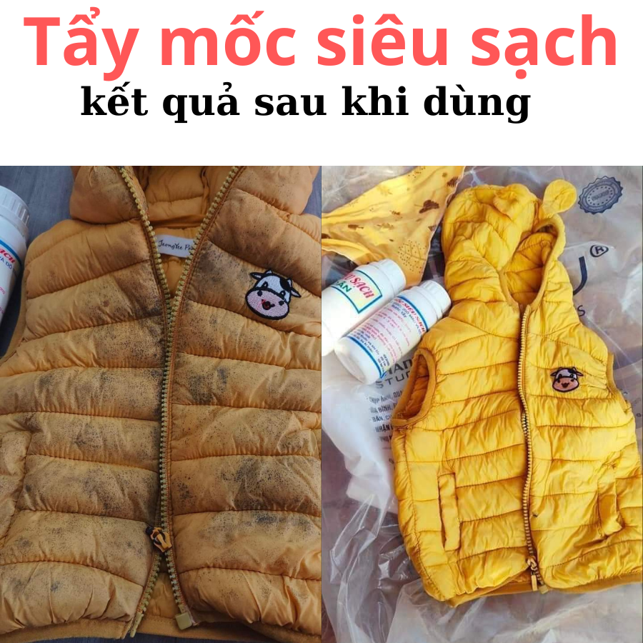 Tẩy mốc quần áo màu áo trắng, tẩy trắng quần áo không mất màu vải không mùi hôi - Cặp 500ml