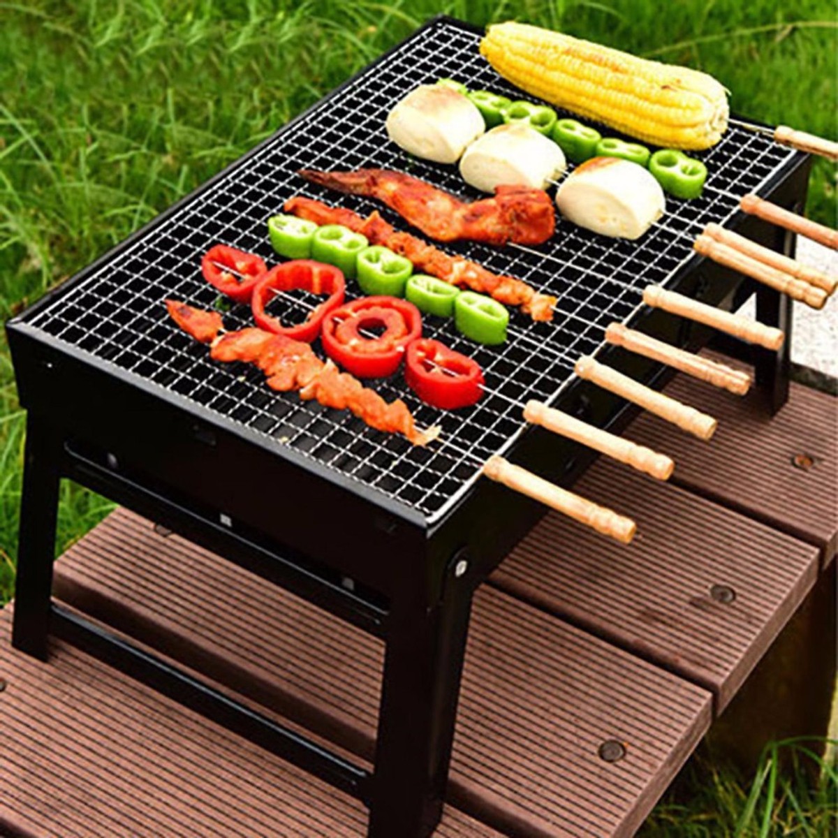 Hình ảnh Bếp Nướng Than Hoa Nướng BBQ Kèm Vỉ Nướng Hình Chữ Nhật- Gấp Gọn Tiện Lợi - Hàng Chính Hãng MINIIN