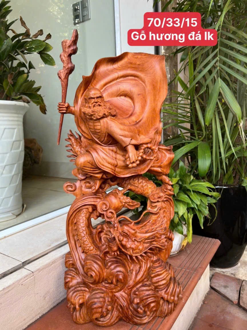 Tượng đạt ma sư tổ hàng long bằng gỗ hương đá kt cao 70×33×15cm