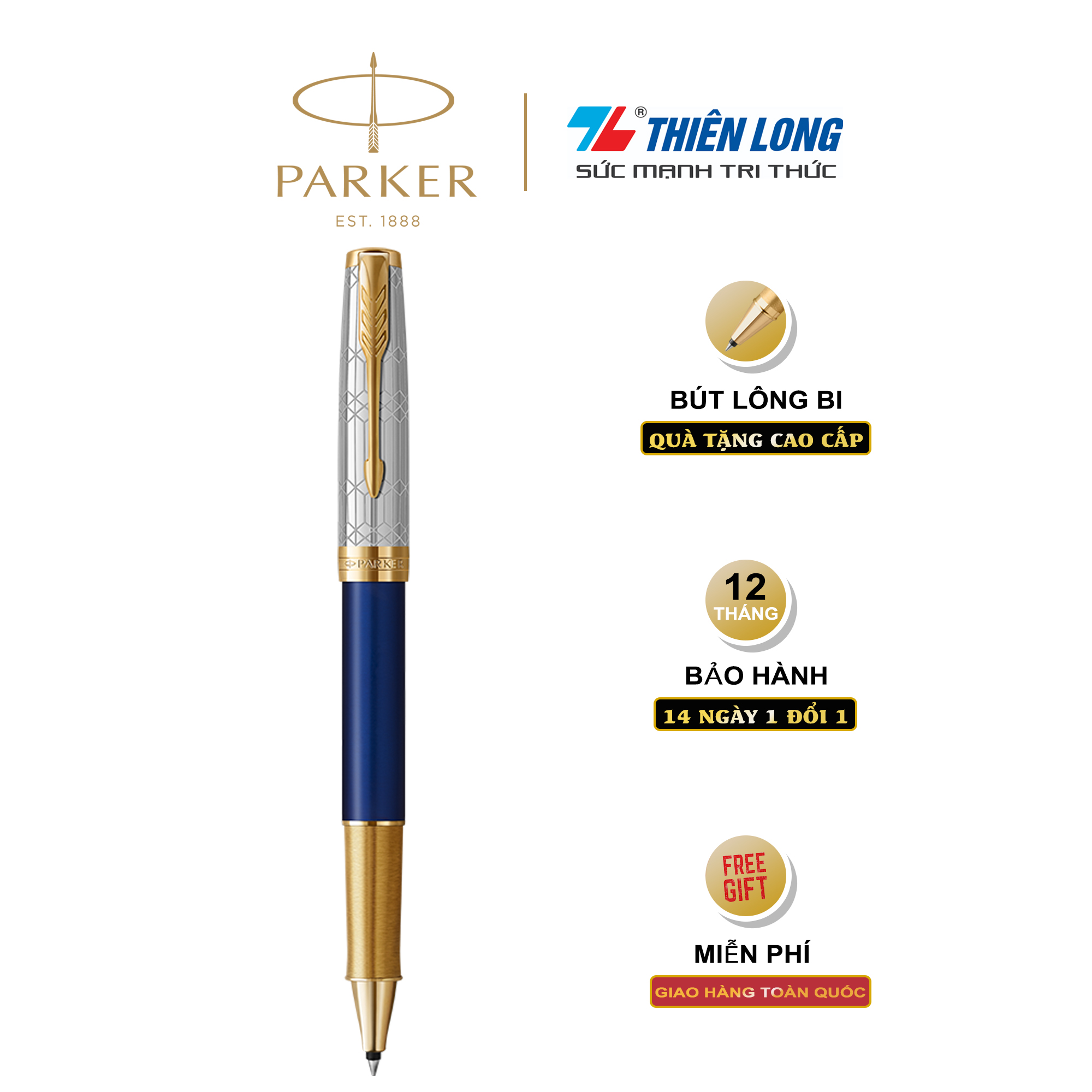 Bút lông bi cao cấp Parker Sonnet Junbilee - Sapphire Blue Lacquer - 2175074 - Mạ vàng 23K