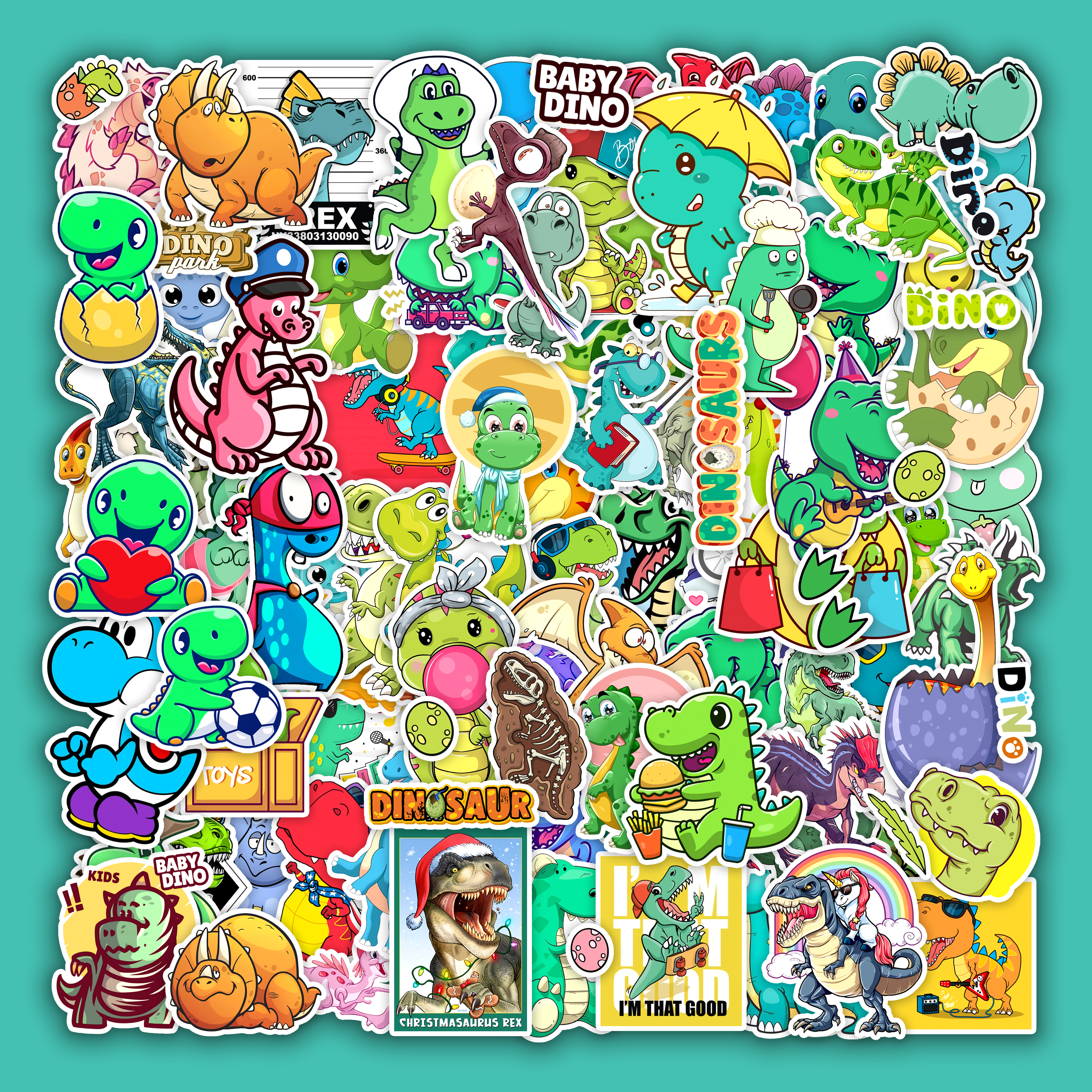 Set 50 Hình Sticker Khủng Long Cute  | Sticker Dán Nón Bảo Hiểm , Dán Điện Thoại , Dán Laptop