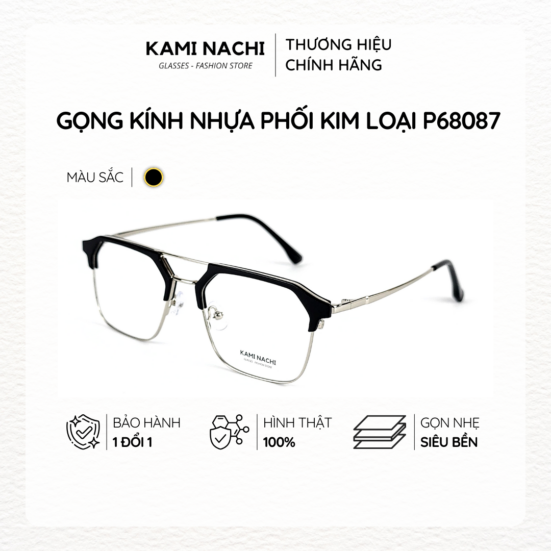 Gọng kính Xuân Hè mới KAMI NACHI P68087, chất liệu nhựa phối kim loại