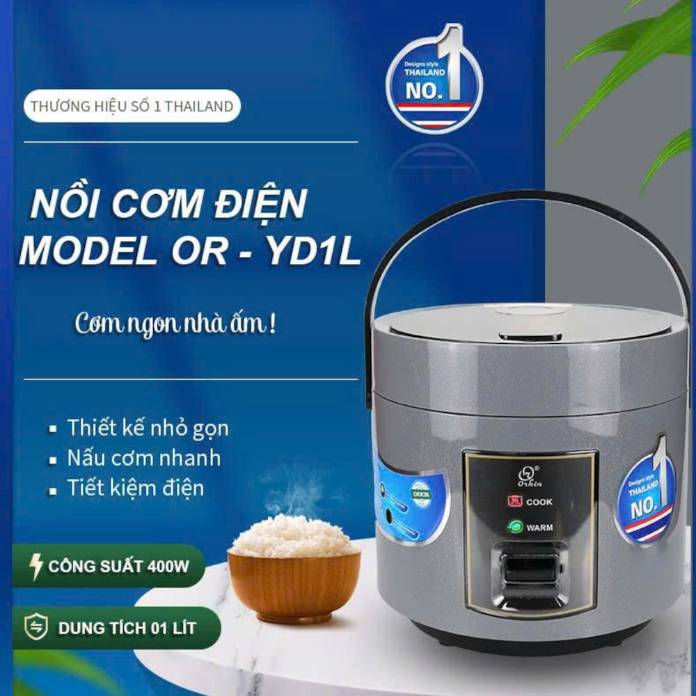 Nồi cơm điện Orkin Thái Lan OR-YD1L dung tích 1L, lòng phủ Ceramic giữ nhiệt tốt - Hàng chính hãng