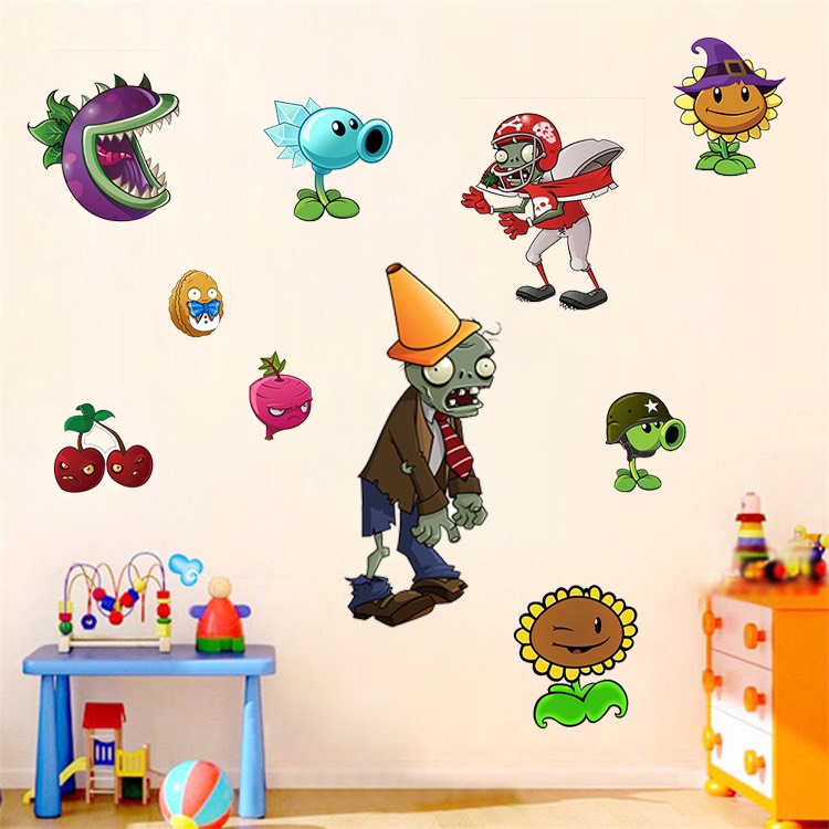 Decal trang trí tường - Những nhân vật zombie và cây vui nhộn