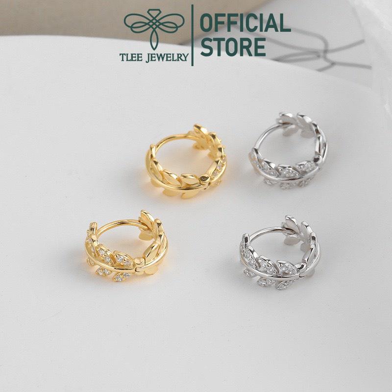 Khuyên tai bạc nữ Tlee, Bông tai lá tròn đính đá cao cấp- TleeJewelry