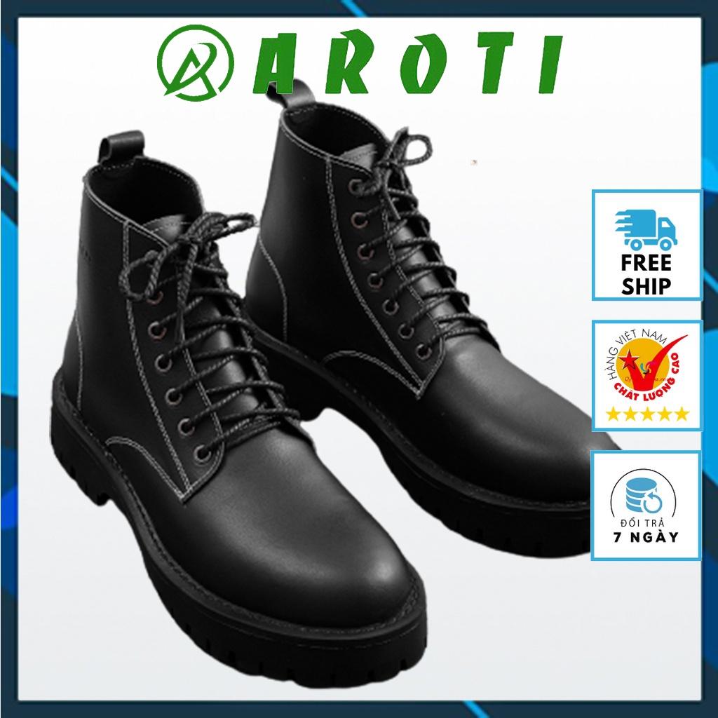 Giày Boots Nam AROTI  Chất Da Bò Đẹp Cao Cấp,Đế Khâu Chắc Chắn, Tăng Chiều Cao 5cm Dáng Combat Boots Cao Cổ  G611-Đ