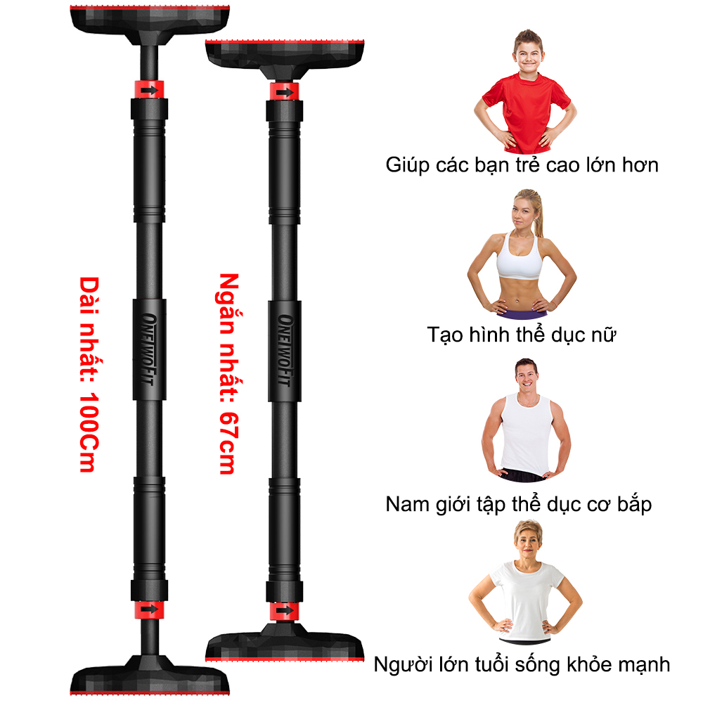 Onetwofit Thanh xà đơn gắn cửa，Xà đơn đa năng Xà Đơn Treo Tường Xà Đơn Gắn Cửa Thông Minh Thanh Xà Ngang treo tường tập GYM OT160 67-100cm Có thể điều chỉnh, chịu lực 150kg  OT160