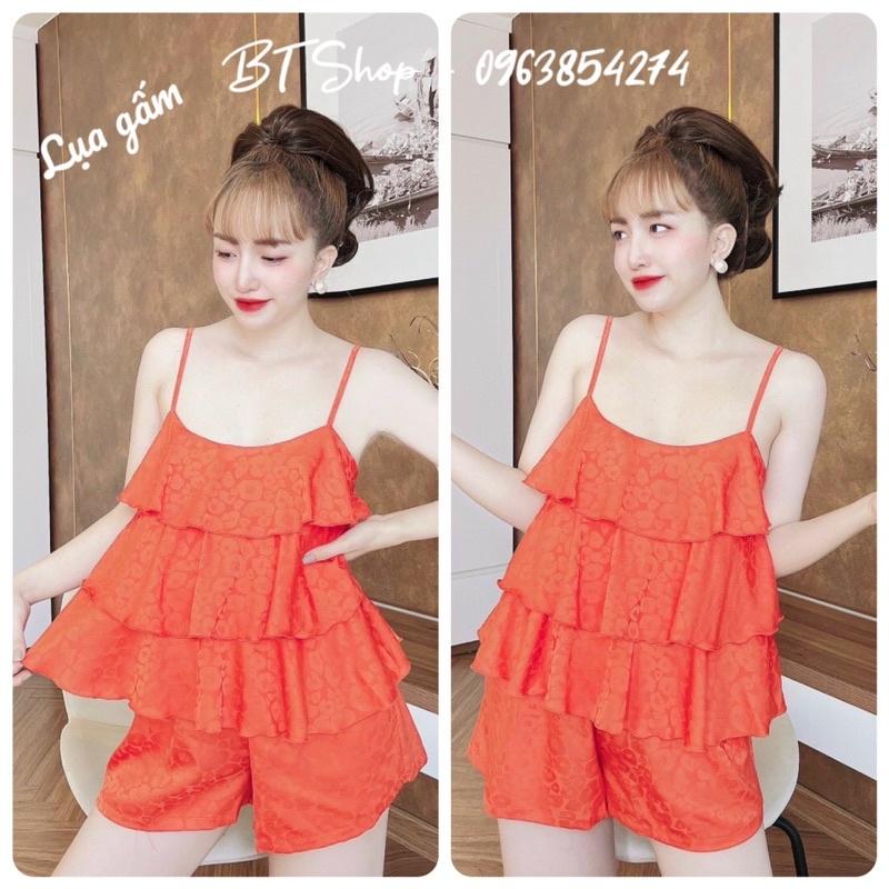 Đồ ngủ mặc nhà lụa gấm bèo tầng màu trơn freesize 42-57kg
