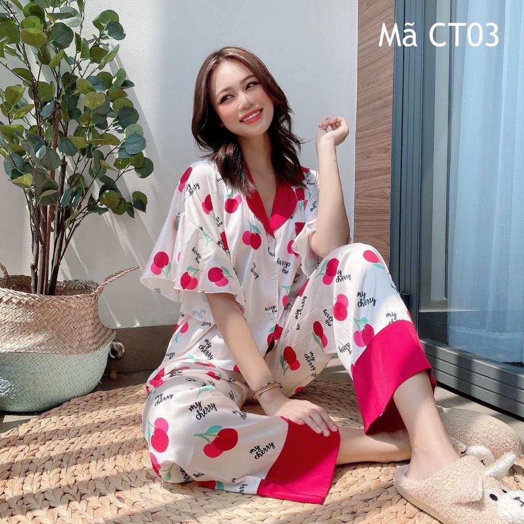 Bộ Lụa Dài Cánh Tiên Họa Tiết Mặc Nhà