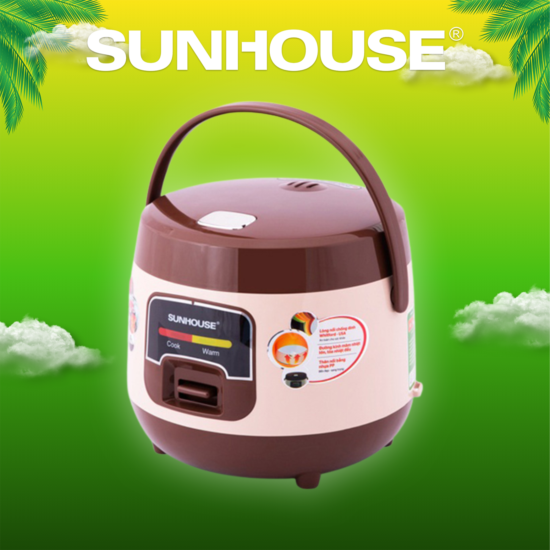 Nồi Cơm Điện Nắp Gài Sunhouse SHD8208C – Nâu (1L) - Hàng chính hãng