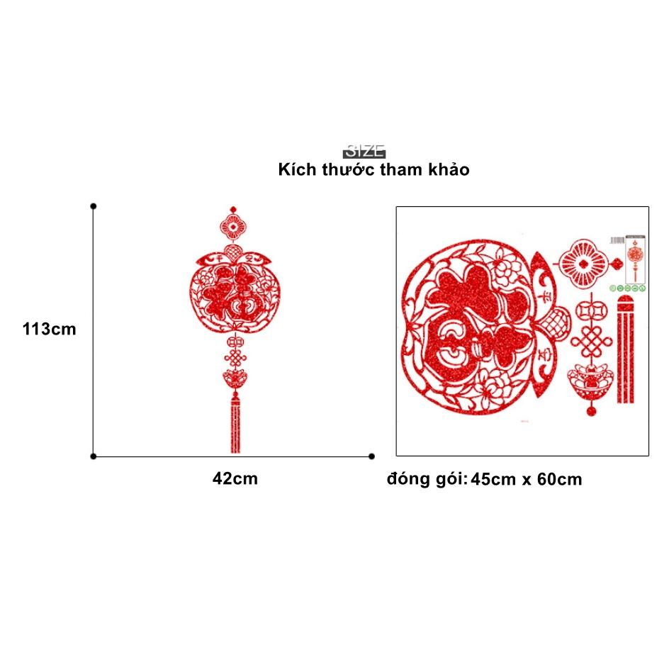Decal trang trí dán tết - CHỮ PHÚC KIM TUYẾN LỒNG TÁO