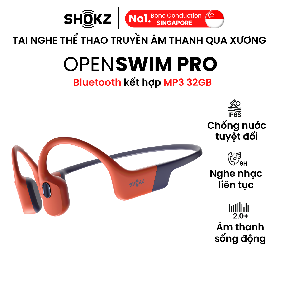 [MỞ BÁN] Tai Nghe Thể Thao Truyền Âm Thanh Qua Xương SHOKZ OPENSWIM PRO S710 Bluetooth Kết Hợp Lưu Trữ MP3 32GB - Hàng Chính Hãng