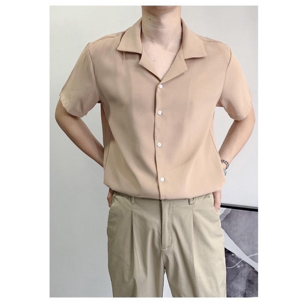 Áo sơ mi cổ Vest trơn tay ngắn nam nữ unisex form rộng tay lỡ basic, chất vải đũi trơn Hàn cao cấp mịn chống nhăn