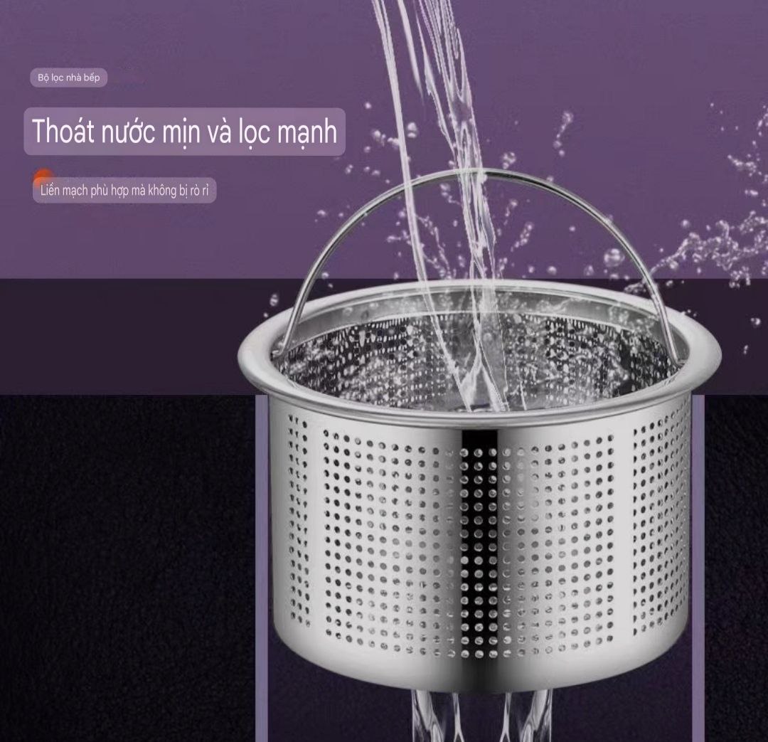 Dụng cụ lọc rác bằng inox 304 tránh tắc nghẽn bồn rửa bát bền đẹp có quai xách