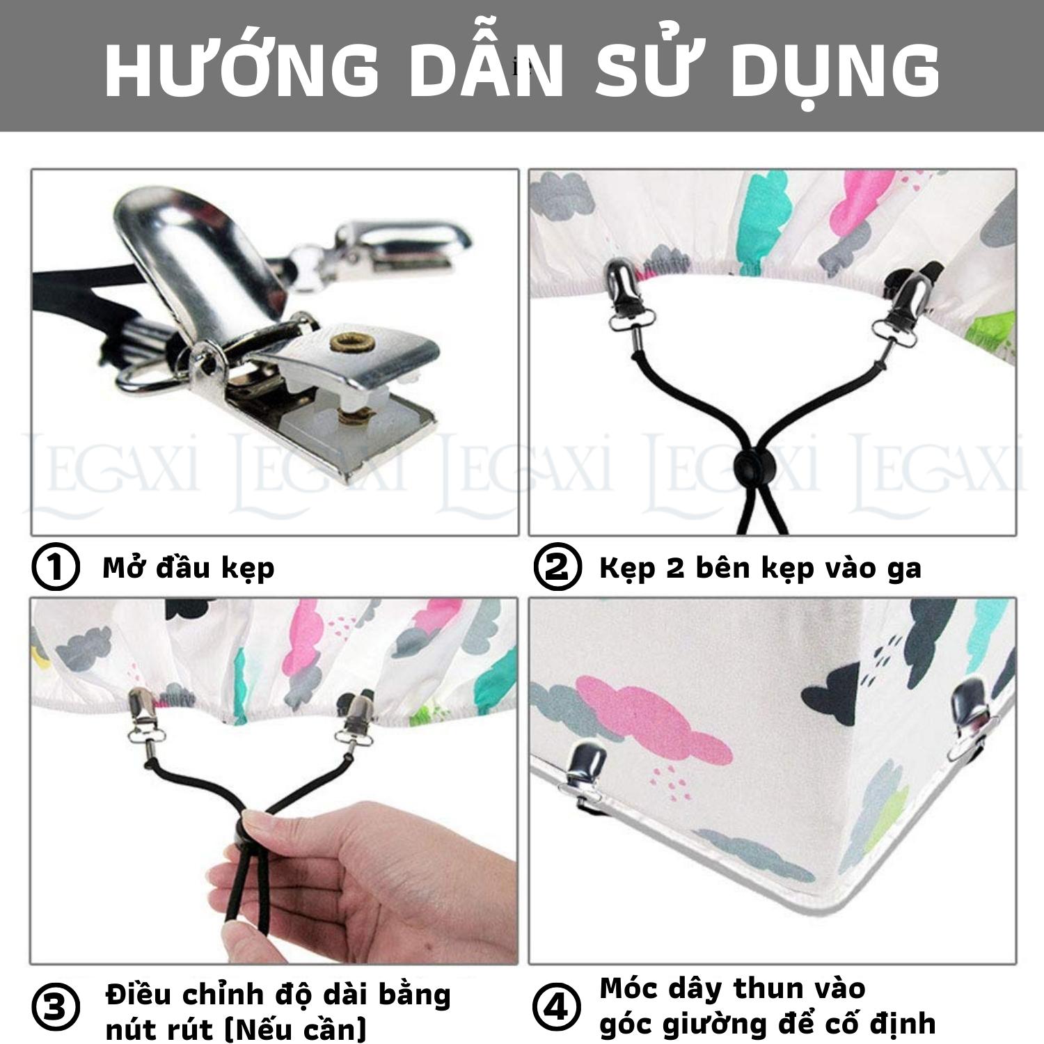 Dây kẹp cố định ga giường chống nhăn có kẹp nhựa bảo vệ co giãn không cần nhấc nệm Legaxi