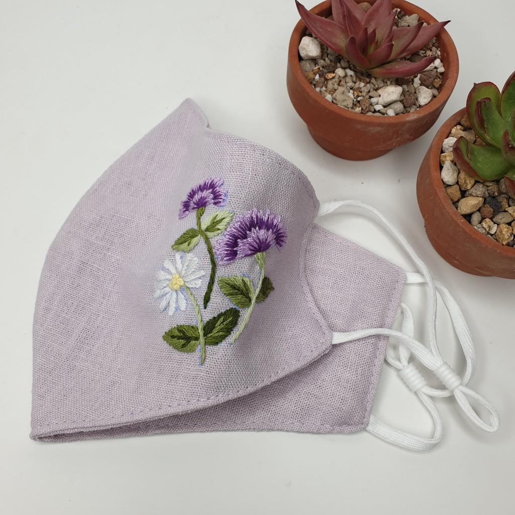 Khẩu trang thêu tay vải linen JL184