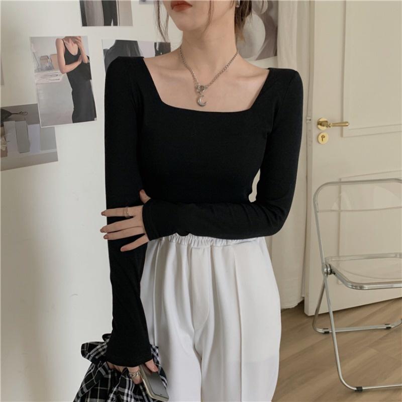 Áo croptop nữ đẹp, áo croptop tay dài cổ vuông vải thun ôm body, crt nữ cotton co giãn tốt, ACN005