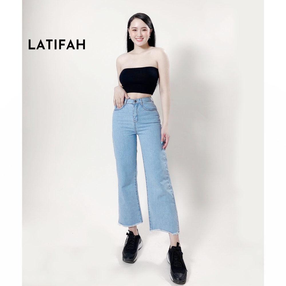 Quần baggy jeans nữ LATIFAH ống rộng trơn tua lai màu trắng bạc QD014