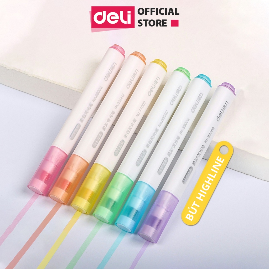 Set 6 Chiếc Bút Highlight Hai Đầu Bút Nhớ Dòng Đánh Dấu Dạ Quang Take Note Ghi Chú Deli - Bảng Màu Pastel Macaron - 33002 S605 S735 S134