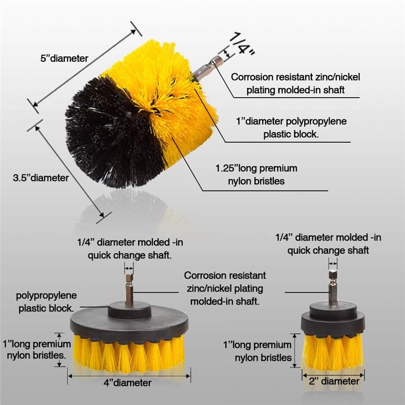 Set 3 đầu cọ tròn bằng nhựa nylon 2/3.5/4'' gắn máy khoan làm sạch xe hơi