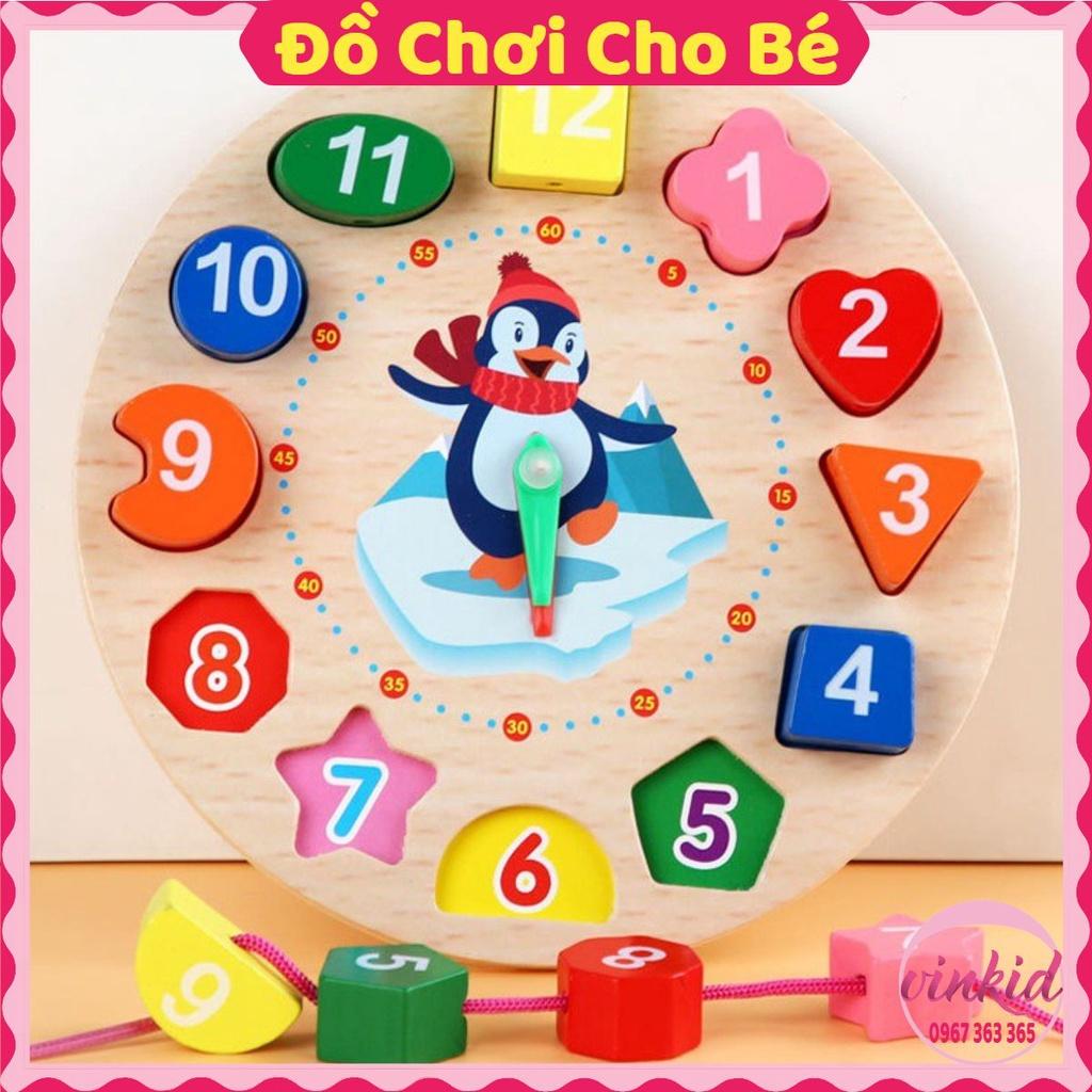 Đồ chơi montessori đồng hồ xâu hạt gỗ cho bé học xem giờ chơi vui nhộn phát triển tư duy thông minh VINKID