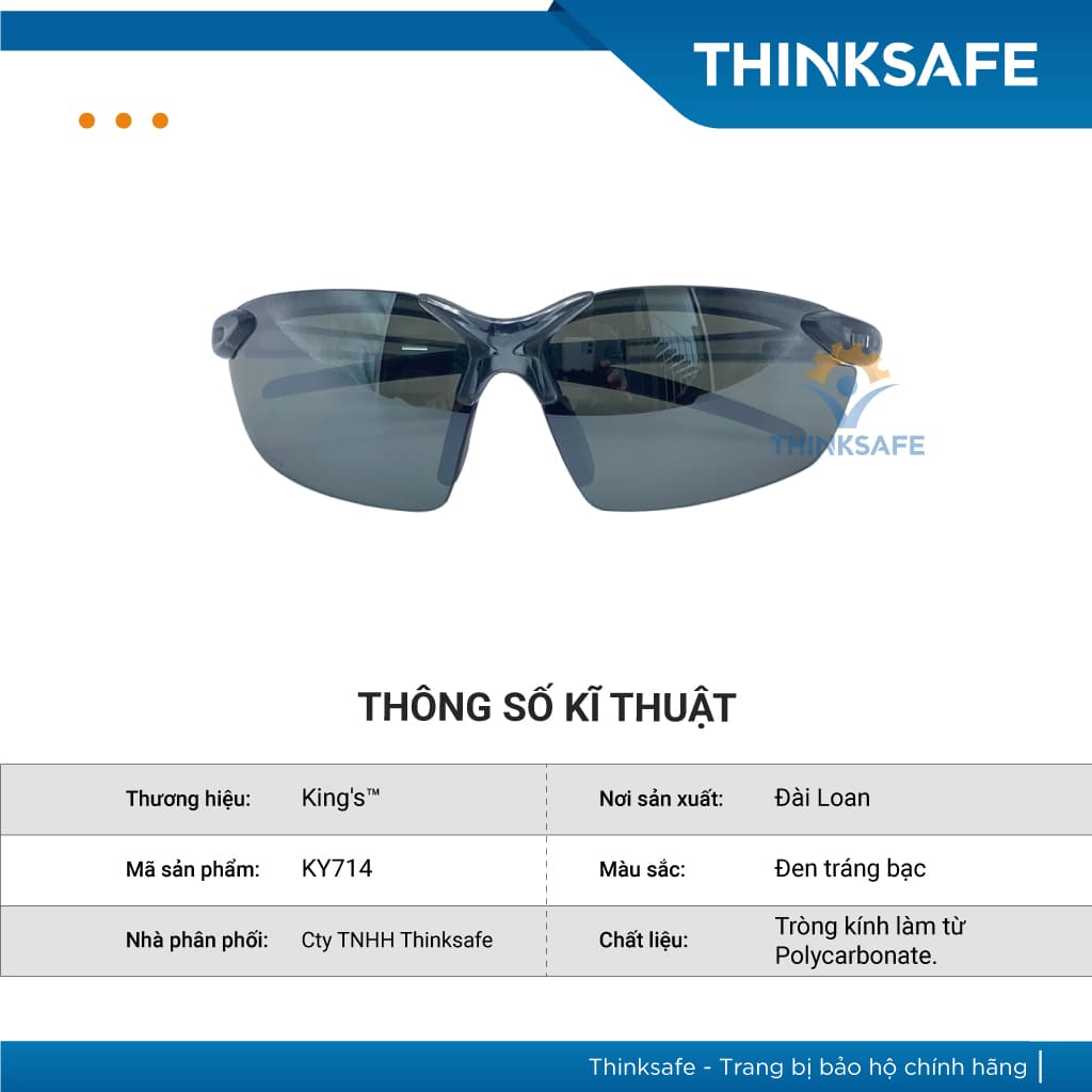 Kính bảo hộ King's Thinksafe, mắt kiếng bảo hộ chống bụi, siêu nhẹ, chống tia uv đi đường, ôm khuôn mặt, màu đen