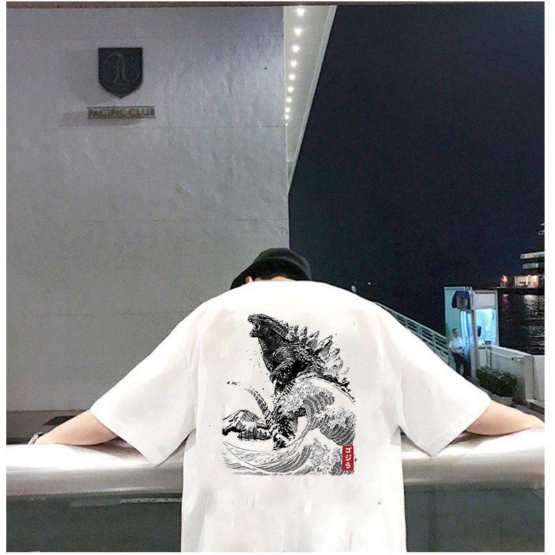 Áo phông nam nữ tay lỡ quái vật biển vải dày mịn 2021T3172