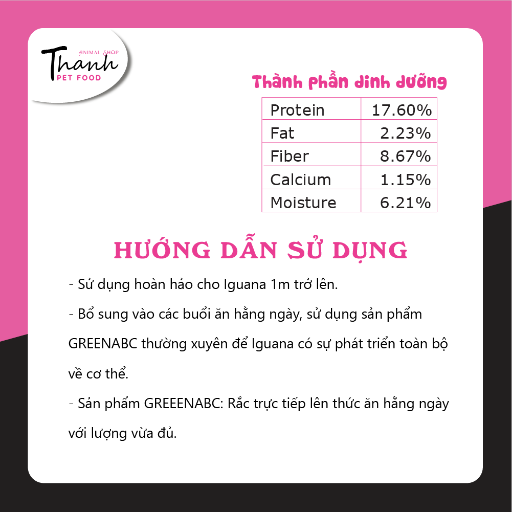 Hình ảnh Thức ăn bò sát Iguana Trưởng Thành nhãn GREENABC dùng cho Iguana từ 1m trở lên – Gai bung, gù cao, dáng đẹp, lên màu tươi - Hộp 230g