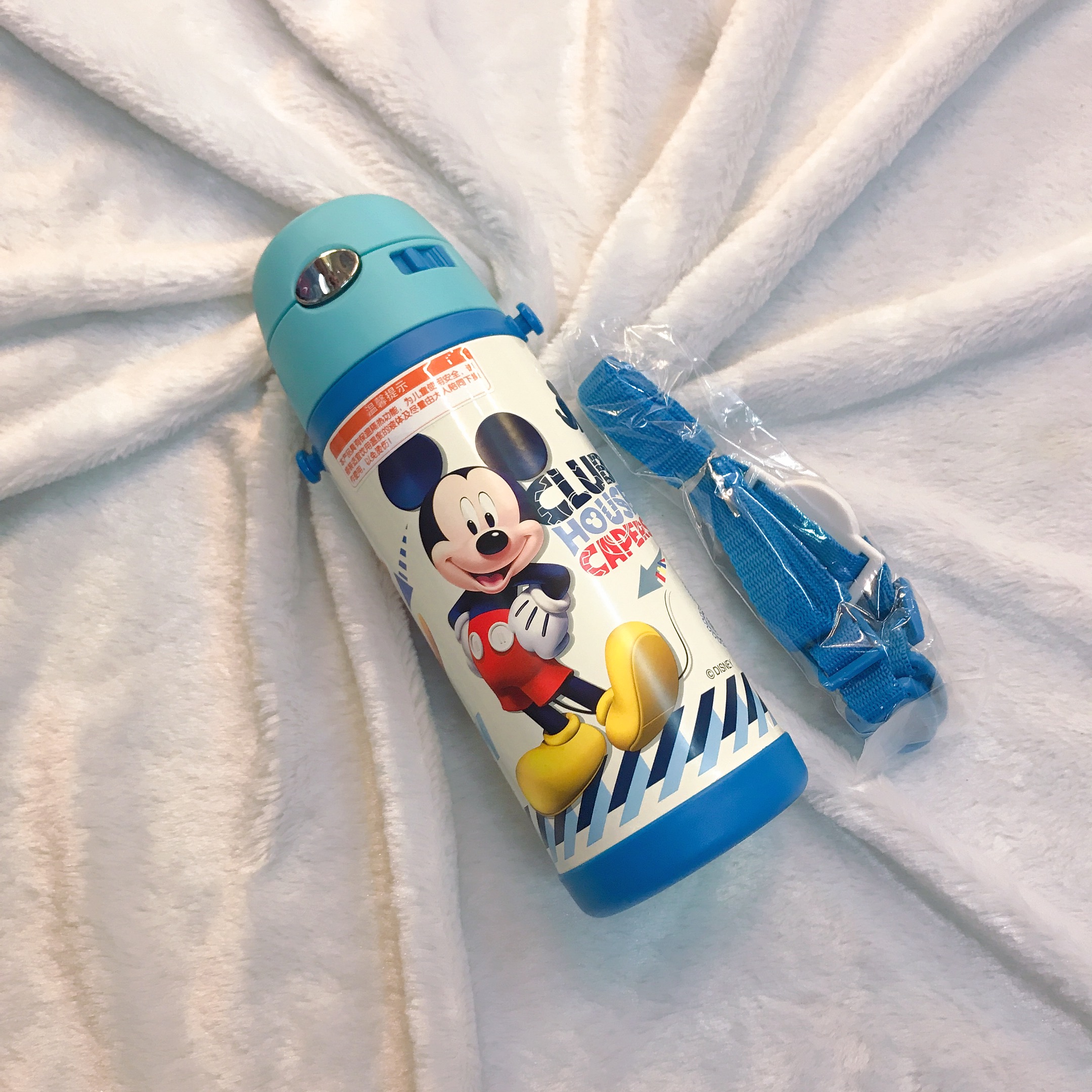 Bình nước giữ nhiệt có ống hút hình chuột Mickey đứng màu xanh cho trẻ em, các bé, học sinh -  - WD-3424MK1