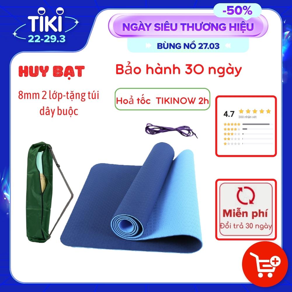 Thảm Tập Yoga, Tập Gym 8mm 2 Lớp Không Mùi + Túi Đựng Thảm + Dây Buộc Thảm Chính Hãng HUY BẠT - Giao Ngẫu Nhiên.