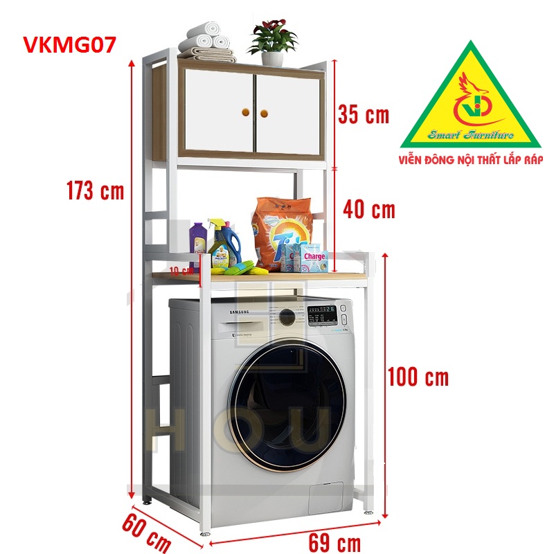 Kệ máy giặt 3 tầng Có Tủ VKMG07 - Nội Thất lắp ráp Viendong Adv