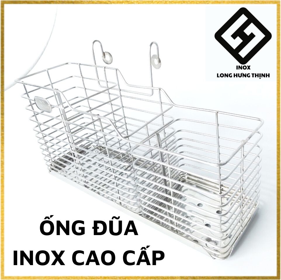 Ống đựng đũa, muỗng 3 ngăn 100% INOX cao cấp, 25x9x15 cm, dụng cụ nhà bếp tiện lợi.