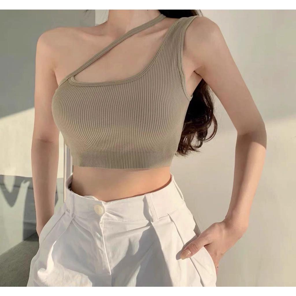 M40. Áo croptop nữ thun gân đan vạt cá tính, áo kiểu nữ 2 dây croptop đan vạt sexy