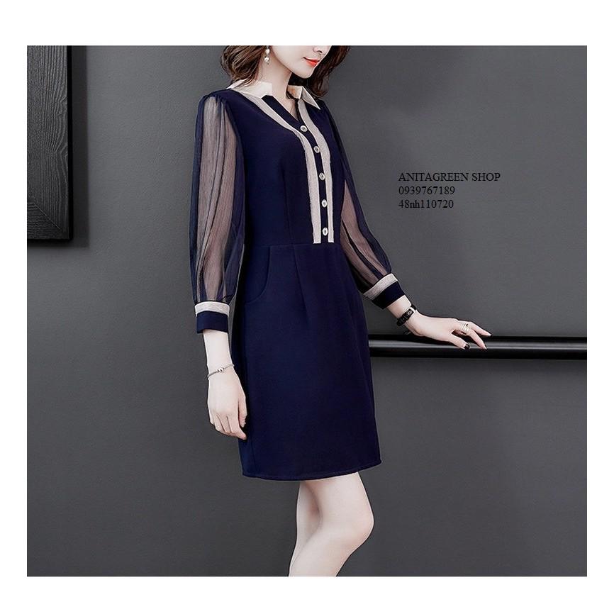 Nh110720-ĐẦM SUÔNG PHỐI MÀU TAY DÀI