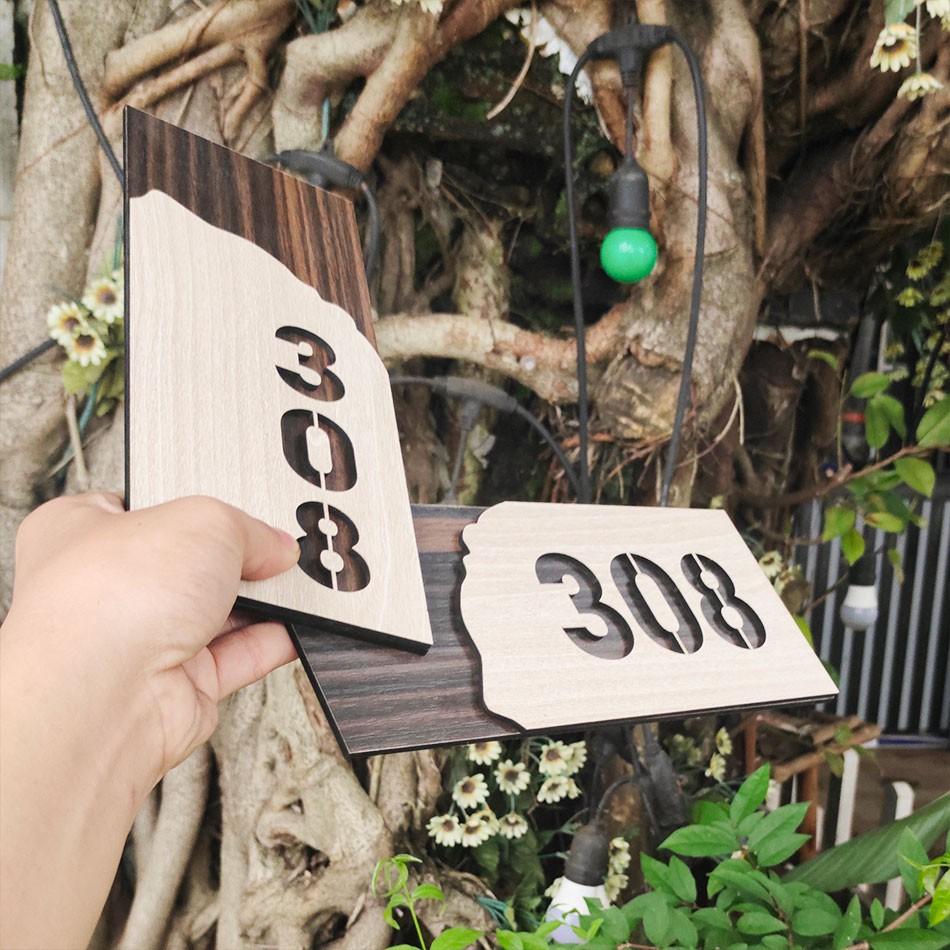 Bảng số phòng, số nhà bằng gỗ cắt laser 25x10cm