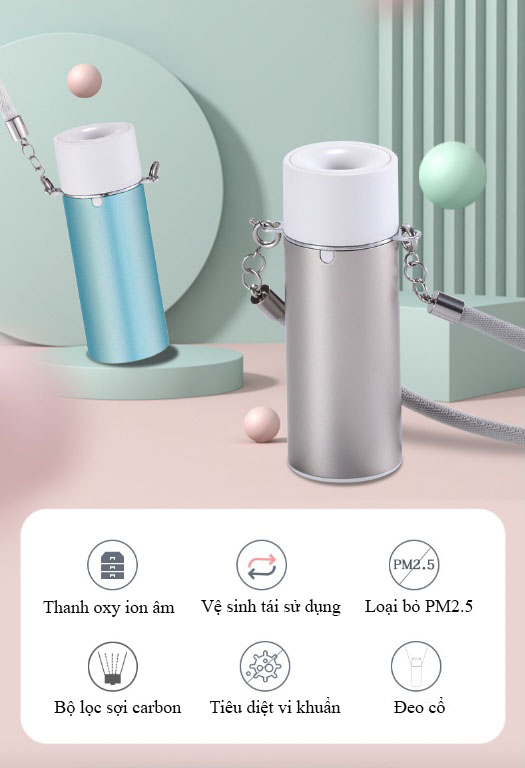 Máy lọc không khí di động đeo cổ tạo ion âm loại bỏ khói bụi Silver Air PM2.5