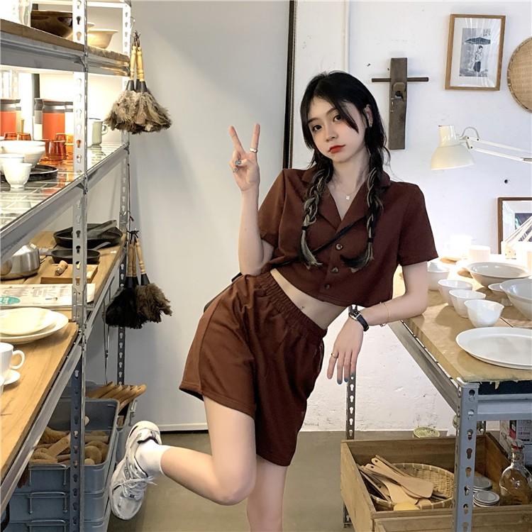 Set Bộ Quần Áo Ngắn Croptop Cổ Vest Ulzzang