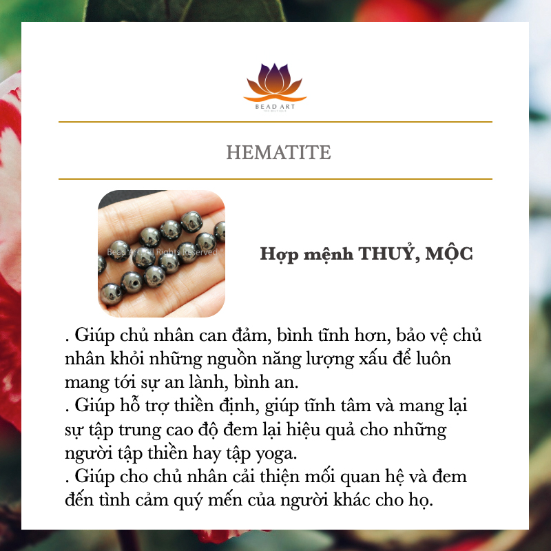 Đá Hematite Đen Tự Nhiên 8MM, Mệnh Thủy, Mộc, Phối Vòng Tay Phong Thuỷ, Chuỗi Hạt - Bead Art