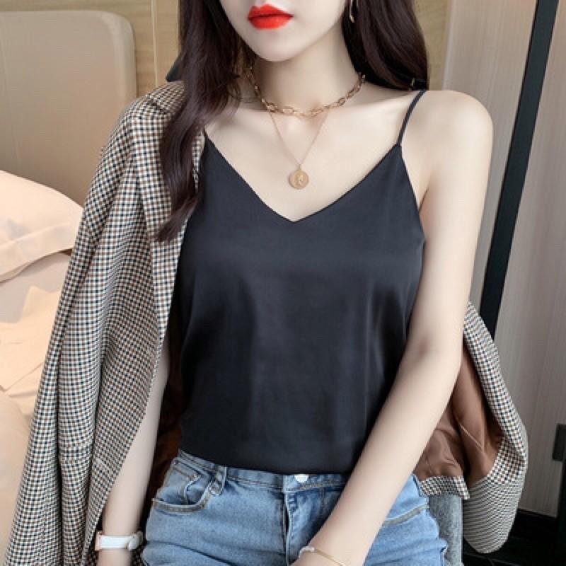 Áo hai dây cổ V cơ bản phối áo Vest siêu xinh - Freesize &lt;55kg