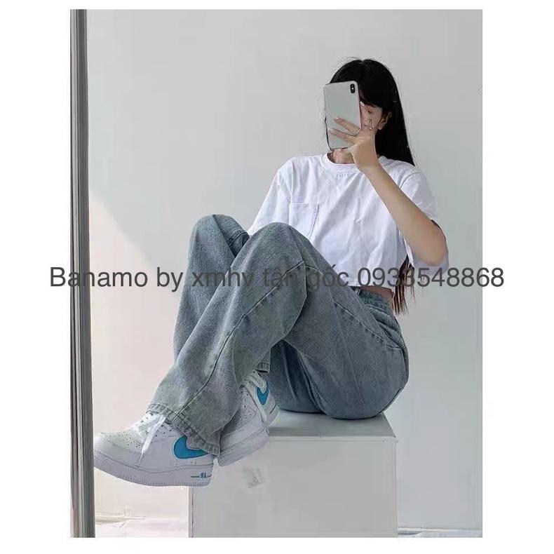 Quần JEAN ống rộng dáng suông cạp chéo chất đẹp thời trang Banamo Fashion 967