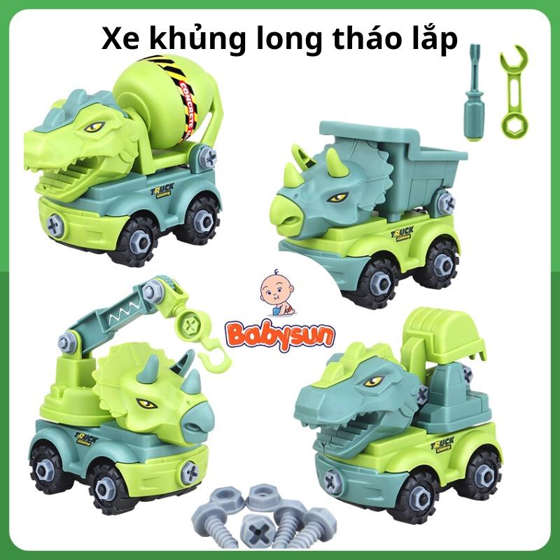 Đồ chơi xe ô tô tháo lắp kèm dụng cụ- xe  khủng long, xe ben cho bé