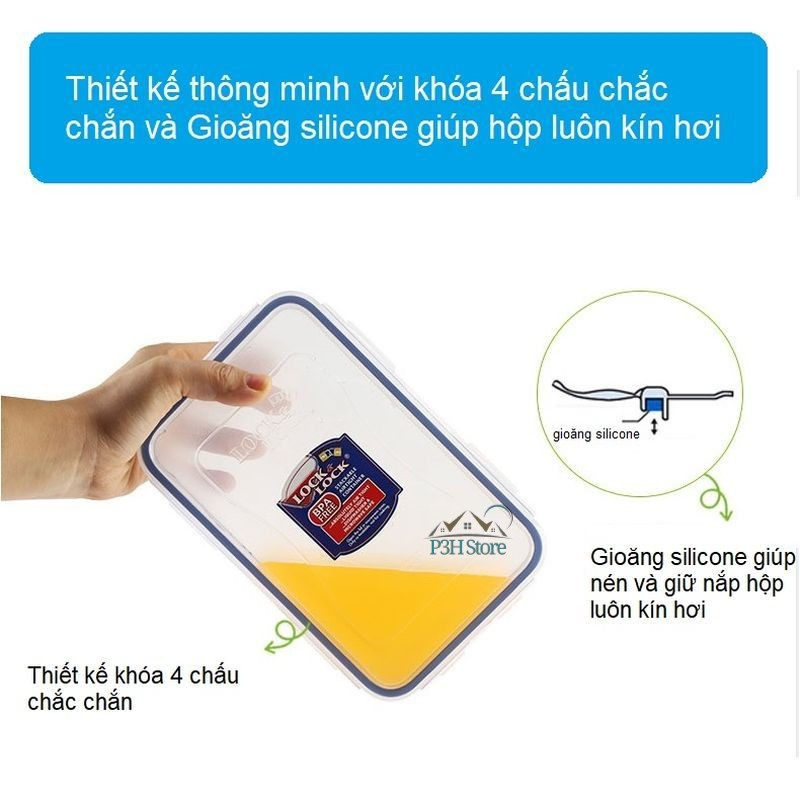 Hộp nhựa bảo quản thực phẩm 1L Lock&amp;Lock Classic HPL817, Hàng chính hãng, nắp gài viền silicone kín, an toàn - JoyMall