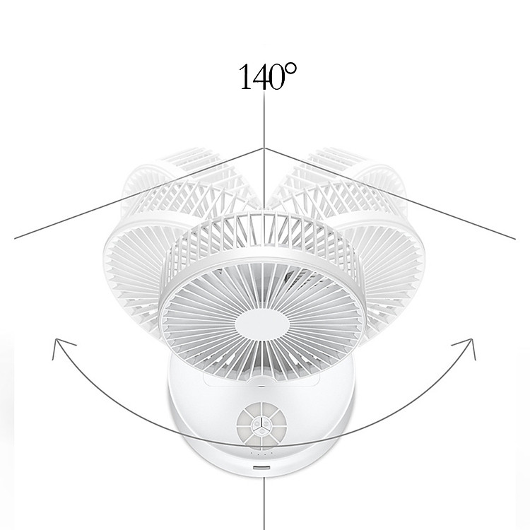 Quạt Sạc Tích Điện Phun Sương Gấp Gọn Màu Trắng Quay Tự Động, Tích Hợp Đèn LED, 3 Chế Độ Gió, Pin LITHIUM POLYMER 7200mah, Trang Bị Điều Khiển Từ Xa