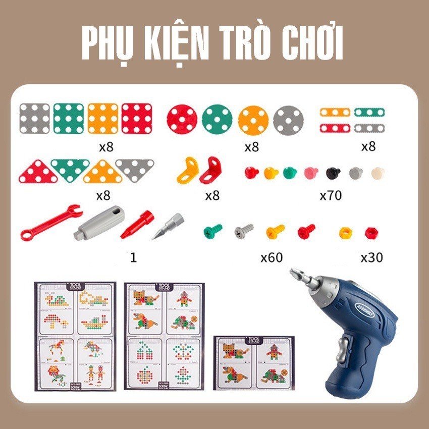 Bộ Đồ Chơi Lắp Ráp Cao Cấp Bé làm Kĩ Sư - Có Khoan Điện , Tua Vít, Cờ Lê - Đồ chơi Trí Tuệ