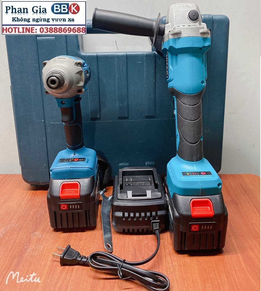 Bộ Combo 2 Trong 1 Gồm Máy Mài Góc Và Máy Chuyên Vít 199V 2 Pin 15 Cell, Động Cơ Không Than - Tặng Hộp Đựng