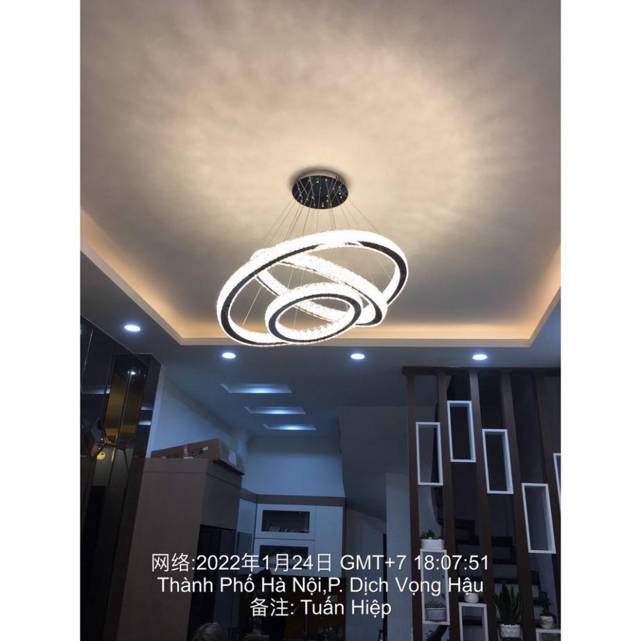 Đèn Thả Trần Pha Lê 3 Vòng Cao Cấp Bản 5cm To Sang Trọng Có Điều Khiển Từ Xa,Ba Chế Độ Đèn Led Decor Phòng Khách,Ngủ,Bếp